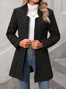 SHEIN Essnce Manteau En Laine À Carreaux Pour Femmes