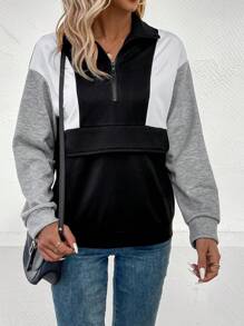 拼色落肩長袖套頭衫 - 彩色 - 查看 4