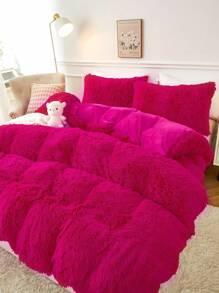 Bộ chăn ga gối đệm nhung lông xù ấm áp màu hồng hồng 3 món kèm vỏ gối (1 vỏ chăn lông giả + 2 vỏ gối) Bộ chăn ga gối đệm cho phòng ngủ, phòng khách, giường King, Queen, giường đôi, chăn ga gối đệm nhung pha lê phong cách Boho kèm 1 vỏ chăn và 2 vỏ gối cho ngôi nhà sang trọng - Màu Hồng Tươi - Xem 2