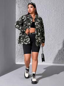 CovetEZ 大碼迷彩牛仔外套 - 彩色 - 查看 4