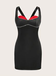 SHEIN ICON Women's Slim Fit Diamond-studded Dress - Multicolor - View 3