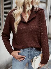SHEIN LUNE Women'S Hollow Out Knitted Solid Color Sweater  Fall Winter Outfit