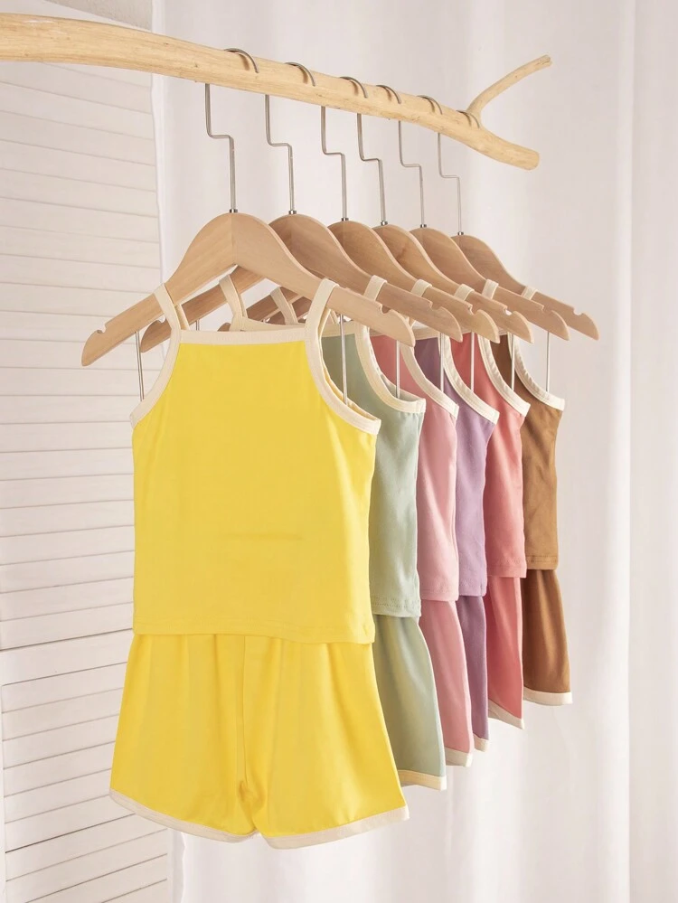 Korean Style Cute Baby Boys' And Girls' Sleeveless Tank Top And Shorts 2pcs Candy Colored Casual Outfits