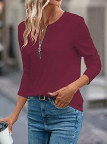 EMERY ROSE Ladies' Zipper Half Placket Long Sleeve T-Shirt Fall Cloth For Women