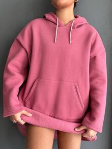 RueChic 大尺寸女性束繩連帽衫 - 粉色 - 查看 6