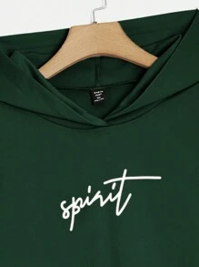 SHEIN EZwear 两件套加大码橄榄绿色字母印花连帽卫衣和慢跑裤套装 - 墨綠色 - 查看 8