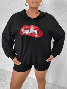Flirla Sweatshirt ukuran plus - Hitam - View 6