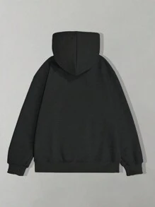 SHEIN EZwear 印有口號的連帽衫 - 黑色 - 查看 2