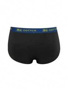 Men's Black High Stretch Casual Briefs With Letter Tape Waistband - 3 Packs Underwear - Black - View 2