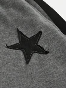 SHEIN Teen Girl Star Print Contrast Striped Side Sweatpants - Grey - View 5