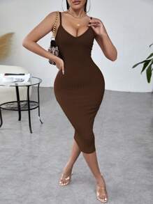 SHEIN SXY Vestido Camisola Ajustado De Punto Acanalado