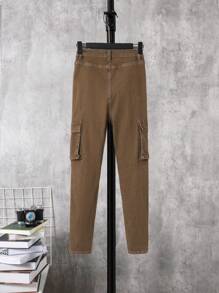 SHEIN 男孩有蓋口袋直筒牛仔褲 - 咖啡棕 - 查看 2