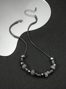 ROMWE Goth 1條嘻哈朋克風格的黑色幾何金屬和鑲嵌水晶蛇骨鏈男士項鍊 - 槍黑色 - 查看 1