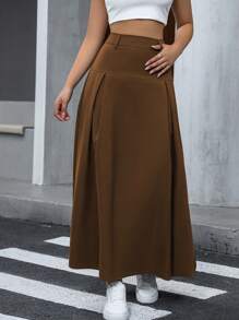 SHEIN Essnce 女性打褶休閒裙 - 棕色 - 查看 1