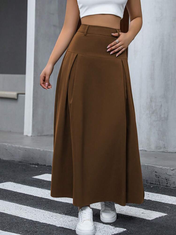 SHEIN Essnce 女性打褶休閒裙 - 棕色 - 查看 1