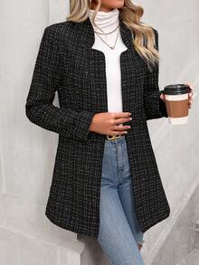 SHEIN Essnce Manteau En Laine À Carreaux Pour Femmes