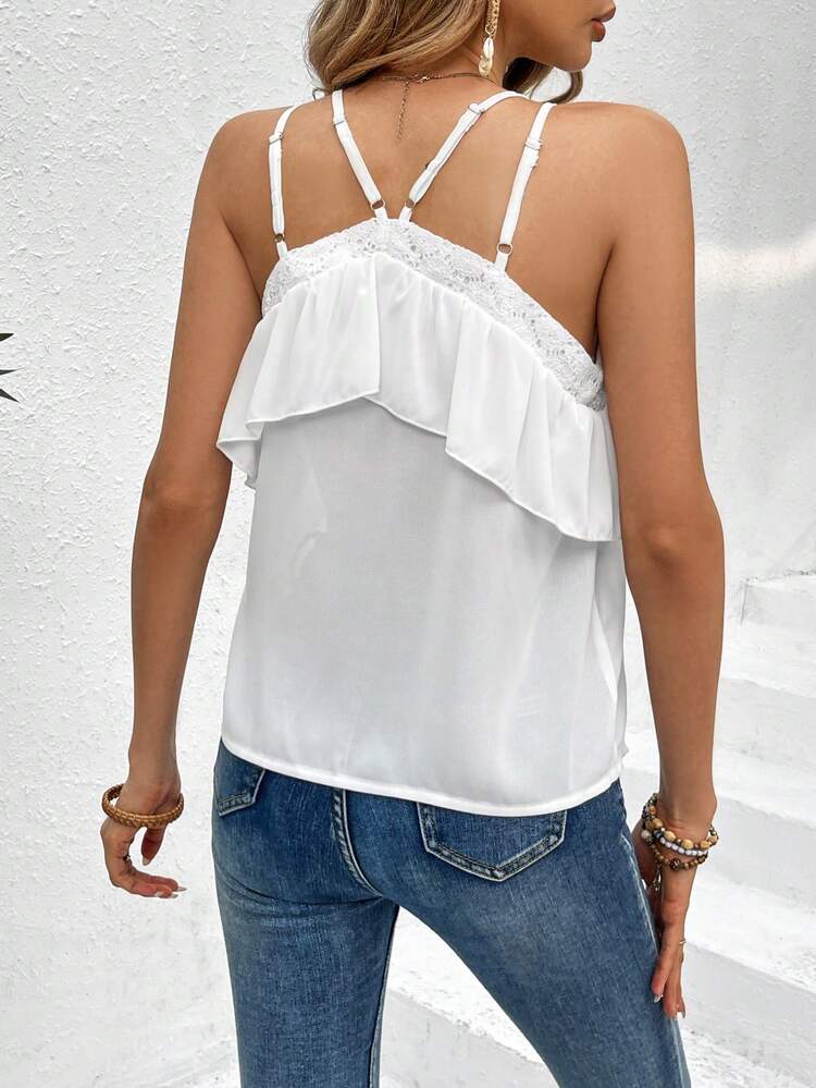 Women'S Solid Color Ruffle Trim Cami Top
