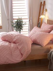 3 件粉色双面簇绒几何图案羽绒被套套装（1 件羽绒被套 + 2 件枕套，不含枕芯），柔软双色设计床上用品套装，适用于卧室和客房，学校宿舍床上用品套装