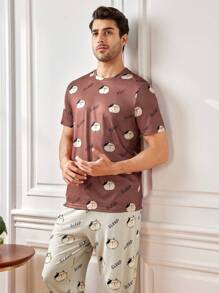 Men'S Cartoon Letter Print Homewear Set