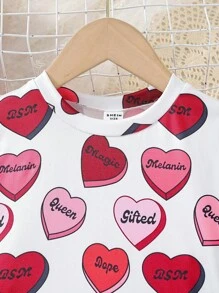 SHEIN 少女休閒連身裙,衣身心形字母印花 - 彩色 - 查看 3