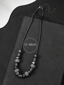 ROMWE Goth 1條嘻哈朋克風格的黑色幾何金屬和鑲嵌水晶蛇骨鏈男士項鍊 - 槍黑色 - 查看 3