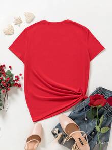 INAWLY Tiếng Anh Slogan Vòng cổ Ngắn tay Áo thun Cho mùa xuân Và Mùa hè - Đỏ - Xem 2