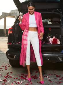 SHEIN Clasi Women's Long Sleeve Jacket With Mesh Contrast Hem - Hot Pink - View 5