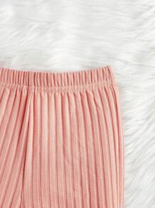 SHEIN Bộ 3 món quần ống loe ôm sát màu trơn cho bé gái, kiểu dáng thường ngày. - Màu be - Xem 4