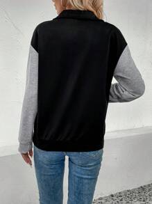 拼色落肩長袖套頭衫 - 彩色 - 查看 2