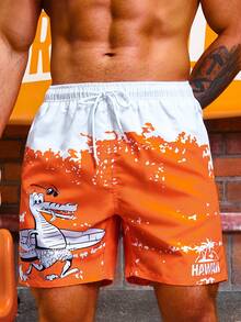 Manfinity Men's Cartoon Print Tie-Dye Beach Shorts - Orange - View 5