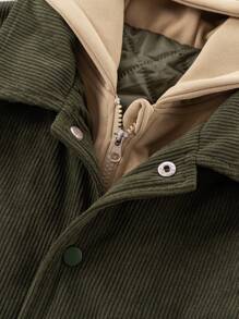 SHEIN 男童秋冬休閒二合一紐扣連帽抓絨夾克