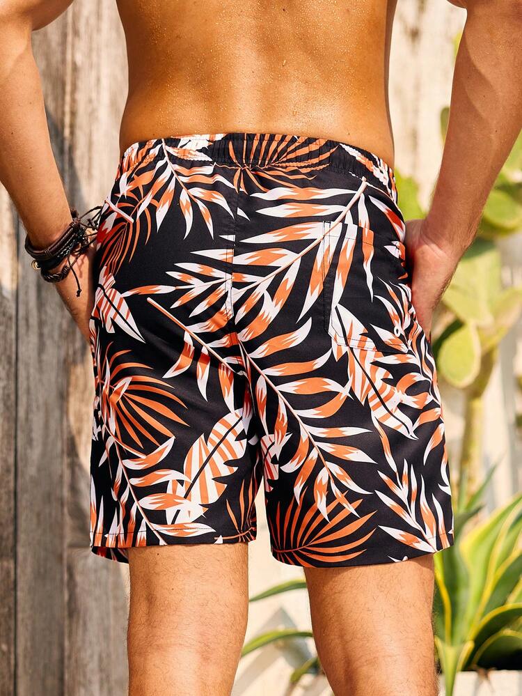 Men's Tropical Printed Drawstring Waist Beach Shorts