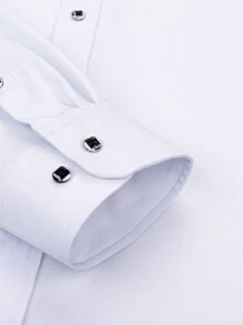 Manfinity Mode Loose Fit Men's White Long Sleeve Casual Shirt, Men's Dress Shirts, White Dress Shirts For Men, Fall - White - View 4