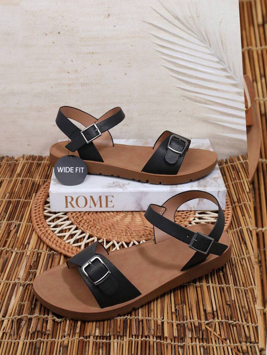 SHUZIA Women's Plus Size Open Toe Sandals Summer Shoes Spring Shoes Spring Break Easter Mother's Day Present Valentine's Day Wide Fit - Black - View 1