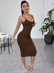 SHEIN SXY Vestido Camisola Ajustado De Punto Acanalado