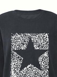 INAWLY Women's Leopard Print Star Patterned Sweatshirt Pullover Fall Outfit - Grey - View 3