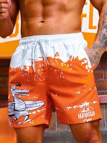 Manfinity Men's Cartoon Print Tie-Dye Beach Shorts - Orange - View 3