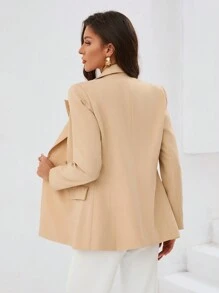 SHEIN BIZwear Solid Color Double Breasted Suit Jacket - Khaki - View 2