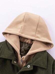 SHEIN 男童秋冬休閒二合一紐扣連帽抓絨夾克