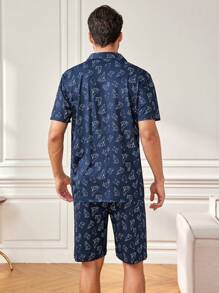 Conjunto Completo De Ropa De Casa Con Estampado Para Hombres - Azul - Ver 2