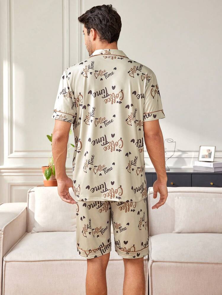 Men'S Letter Printed Short Sleeve Homewear Set