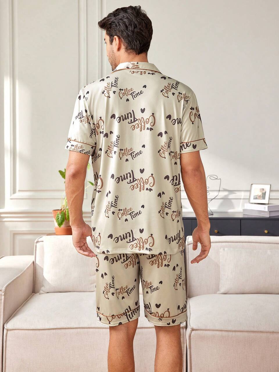 Men'S Letter Printed Short Sleeve Homewear Set