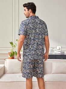 Men'S All-Over Printed Home Clothing Set - Blue - View 2