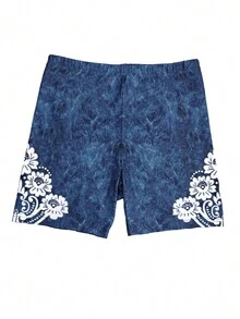 SHEIN Slayr 女士扎染花卉印花緊身褲 - 藍色 - 查看 3