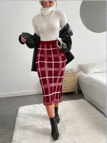 Chiquease 格紋側開衩毛衣裙