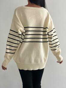 Giải trí Sọc Lỏng lẻo phù hợp Mở Mặt trước Áo len Mở , Mùa xuân/Mùa hè - Màu be - Xem 2