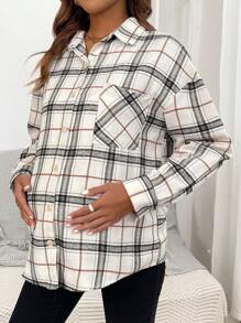 SHEIN 孕婦格紋外套,帶有前口袋 - 彩色 - 查看 3