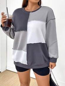 Flirla 拼色下落肩版型連帽衛衣 - 彩色 - 查看 7