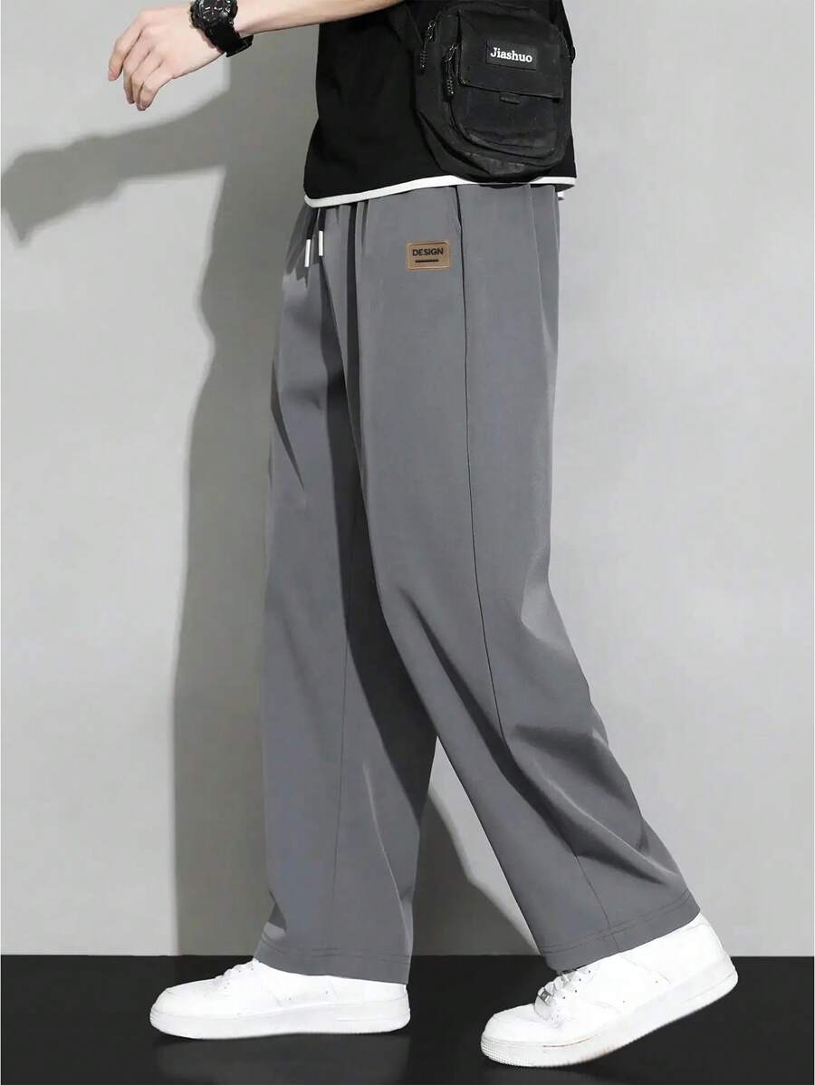 Summer Loose Ice Silk Pants For Men, Simple All-Match Casual Trousers For Spring And Autumn - Dark Grey - View 1