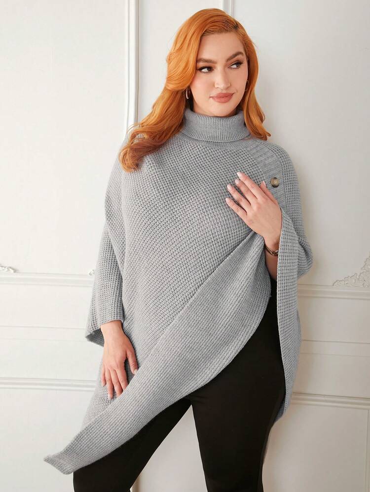Plus Size Women'S High Neck Batwing Sleeve Pullover Sweater